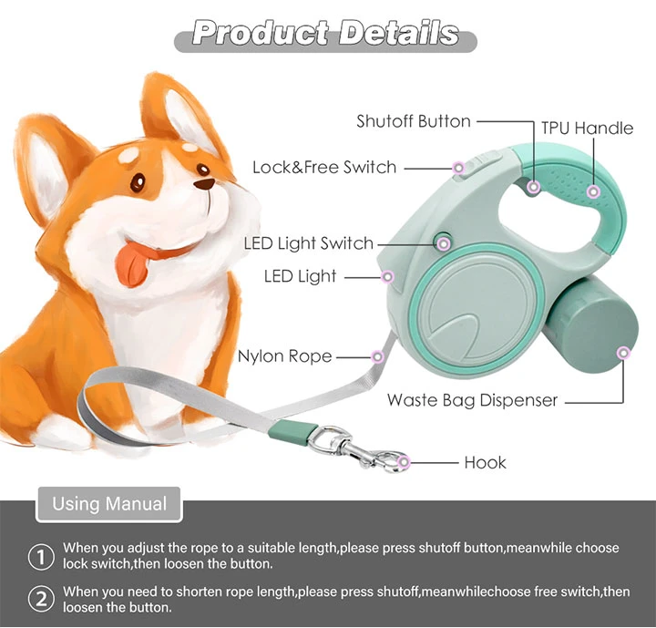 Wholesale 3 in 1 LED Light Retractable Pet Dog Leash with Best Price